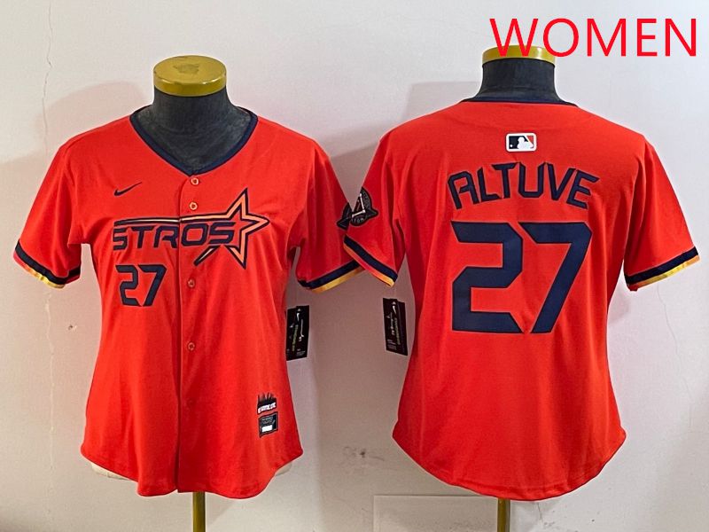 Women Houston Astros 27 Altuve Orange Three generations Joint Name 2025 Nike MLB Jersey style 410